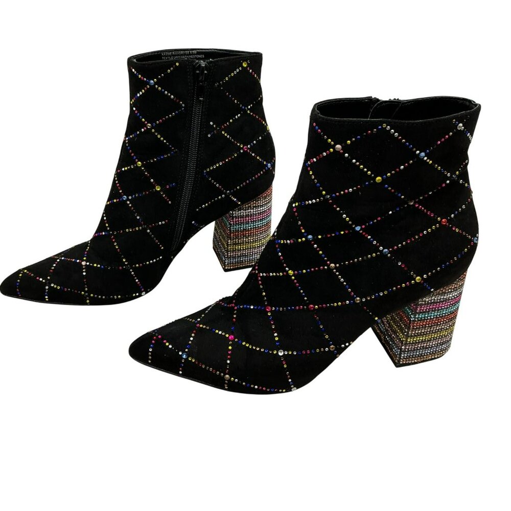 Betsey Johnson Kassie Rhinestone Block Heel Zip Ankle Booties Womens 8.5M Black - Picture 3 of 16